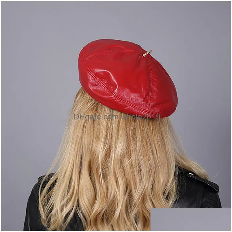 berets 2023 spring 100 real leather beret hat women fashion european pumpkin painter caps female rainbow color whitered 230923