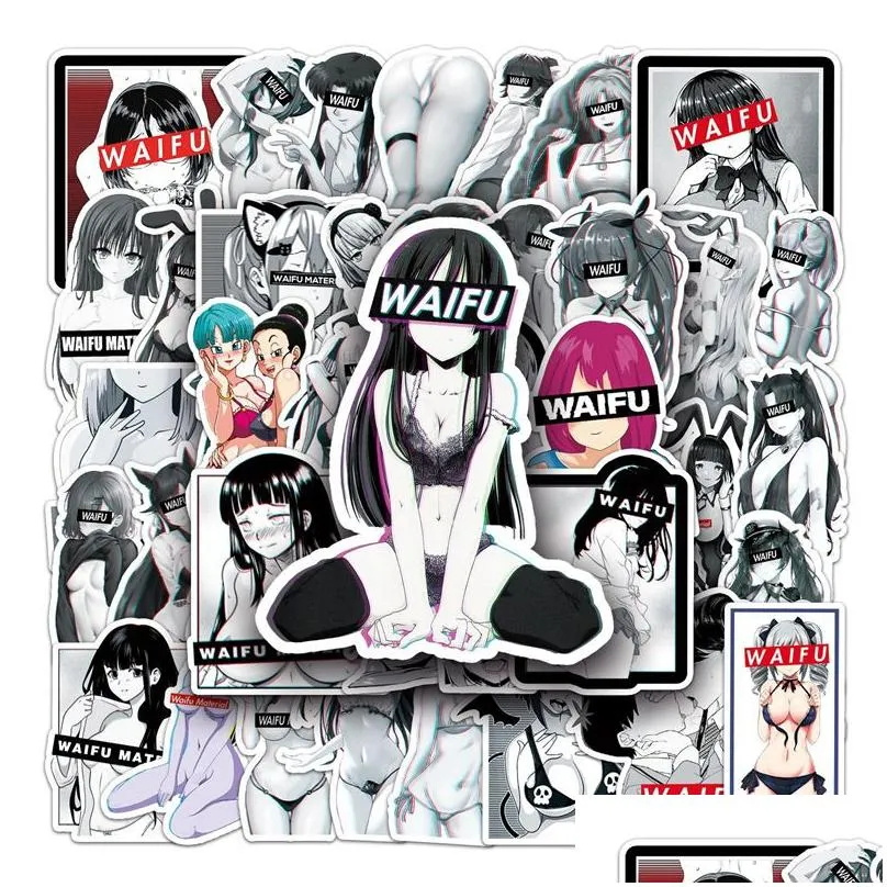 50 pcs sexy waifu anime girl stickers kawaii graffiti stickers for diy luggage laptop skateboard motorcycle bicycle sticker