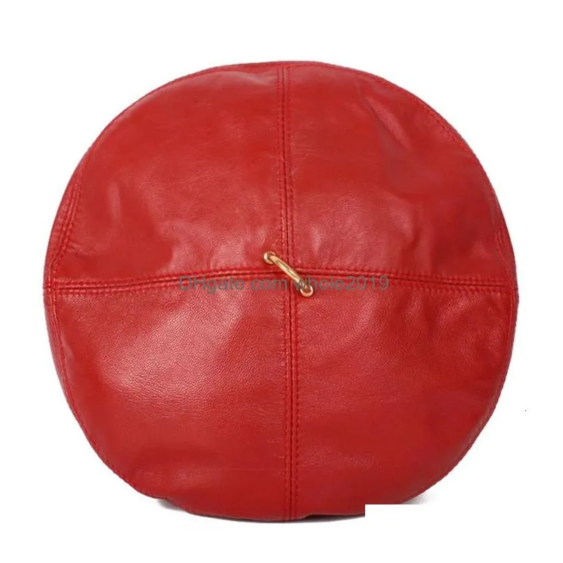 berets 2023 spring 100 real leather beret hat women fashion european pumpkin painter caps female rainbow color whitered 230923