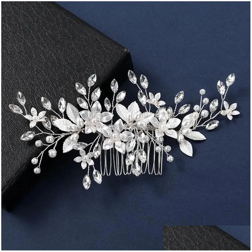 hair clips bride wedding combs handmade flower hairpins side rhinestone headpiece artificial pearl jewelry accessories