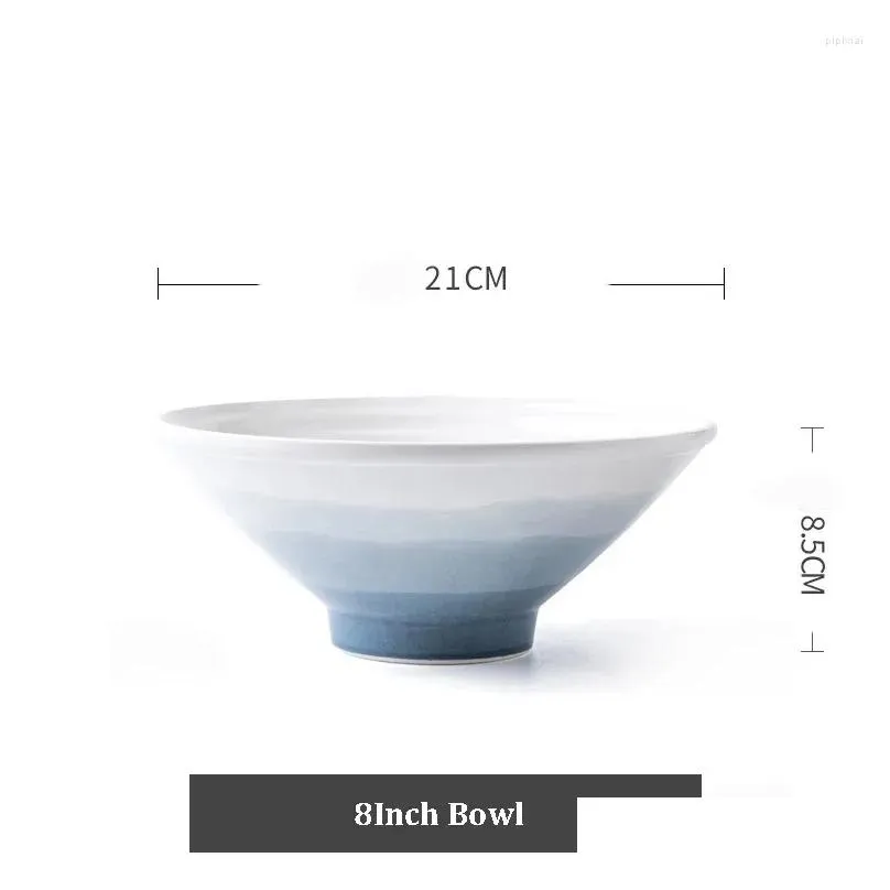 bowls ceramic ramen noodle bowl blue gradient soup fruit salad kitchen household dinnerware