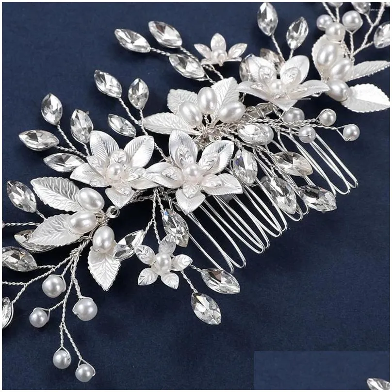 hair clips bride wedding combs handmade flower hairpins side rhinestone headpiece artificial pearl jewelry accessories