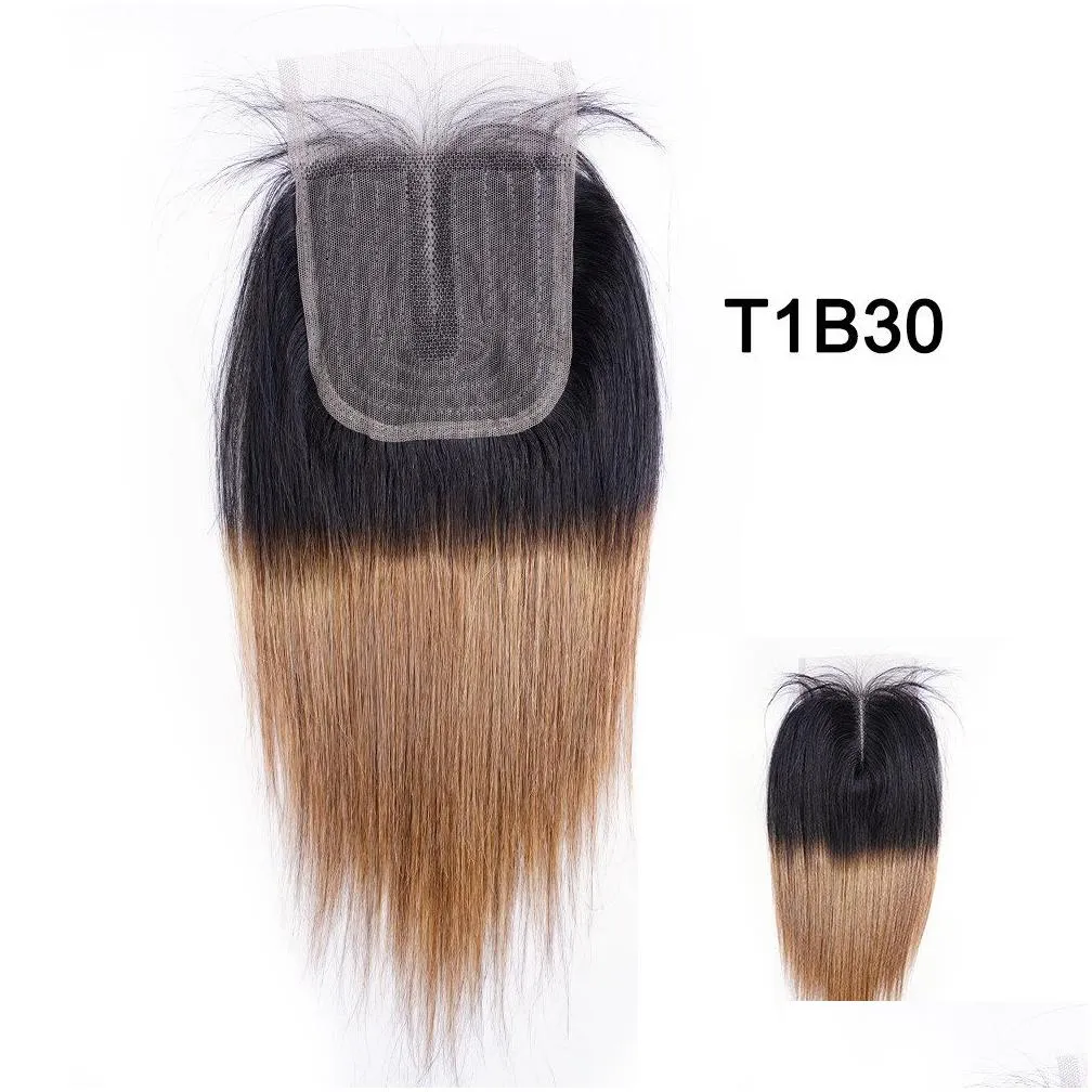 Hair Closure T Part 4X1 Lace Straight Indian Human Natural Color Dark Brown 2 4 T1B27 Honey Blonde T1B30 Auburn Ombre Weft Drop Deli Dhlw0