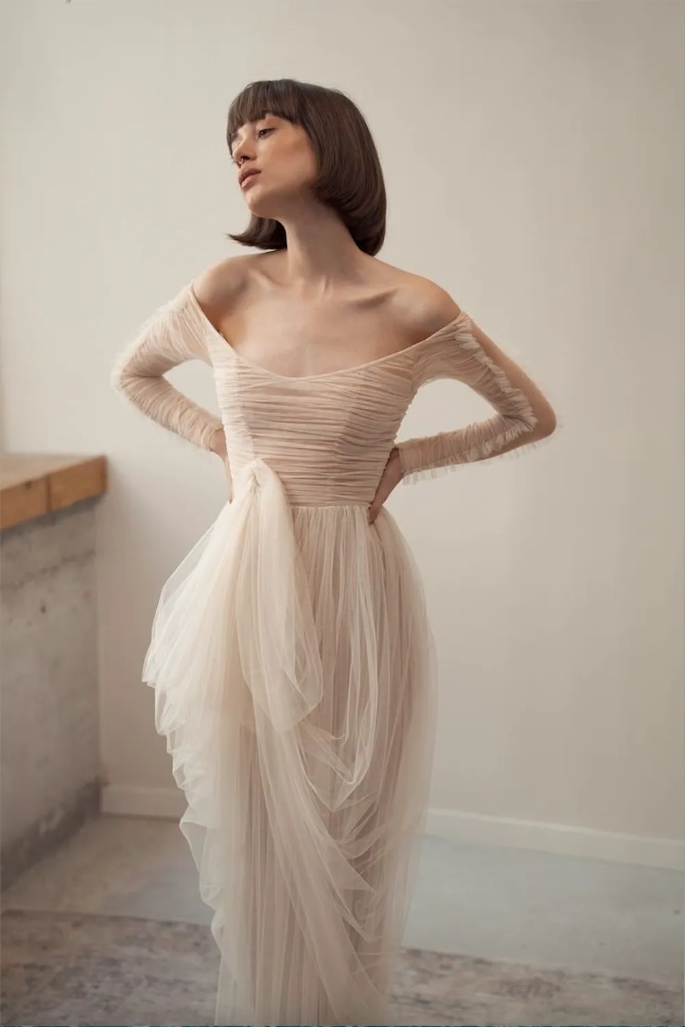 Modest Tulle A Line Wedding Dresses Elegant Bridal Gowns Ruffle For Women Off The Shoulder Backless bridal reception gowns Robe de mariee