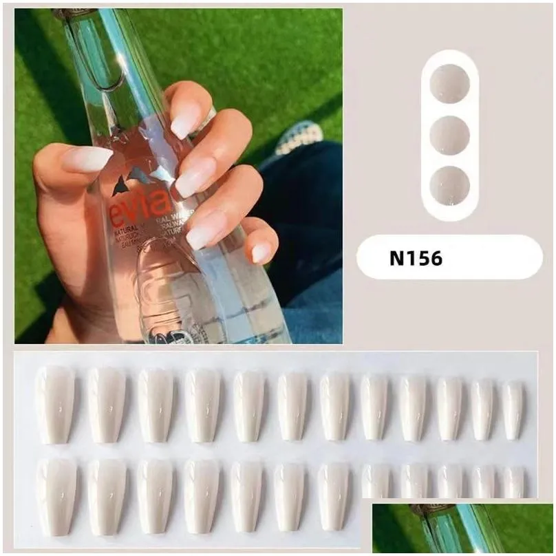 false nails long white solid color artificial nail decoration diy press-on for professional salon supply