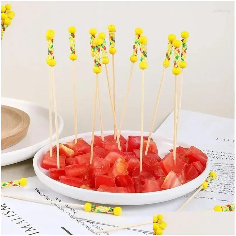 forks 100pcs 12cm disposable bamboo picks fruit cocktail handmade toothpicks picnic party supplies decoration fork bento