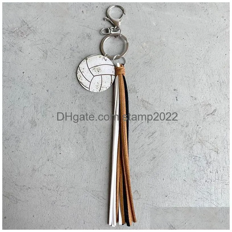 sports ball tassel keychain party favor creative baseball basketball football leather keychain pendant luggage decoration key chain