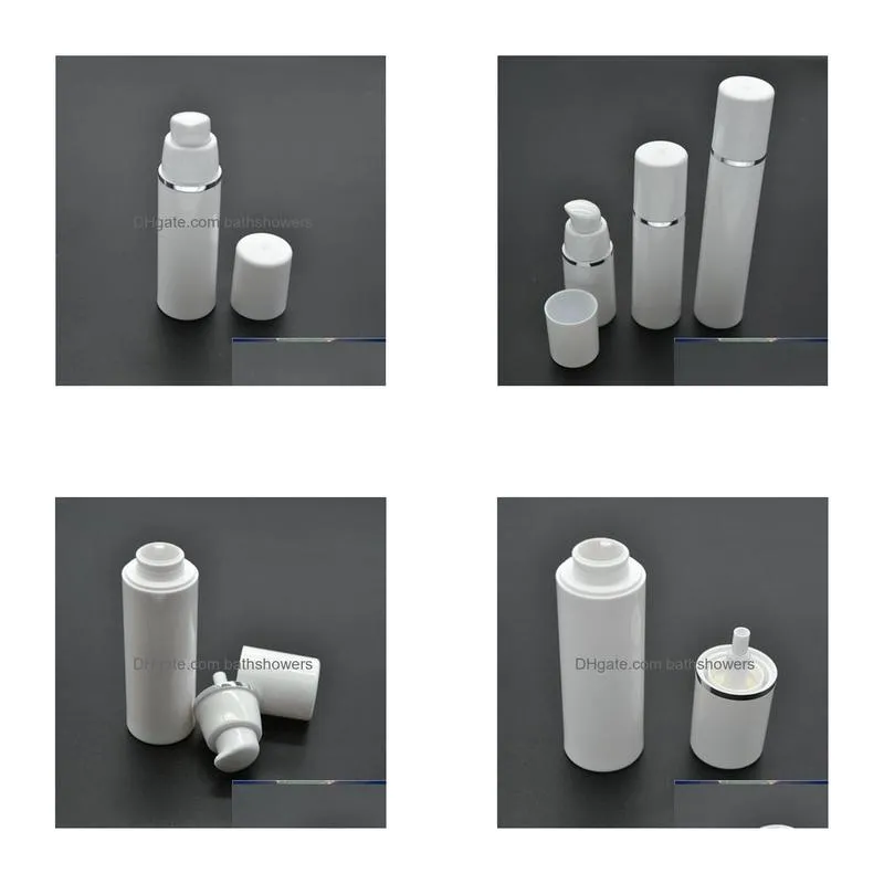 wholesale 10pcs/lot 15ml 30m 50ml empty plastic cosmetic bottle travel liquid bottles white airless pump vacuum toiletries container
