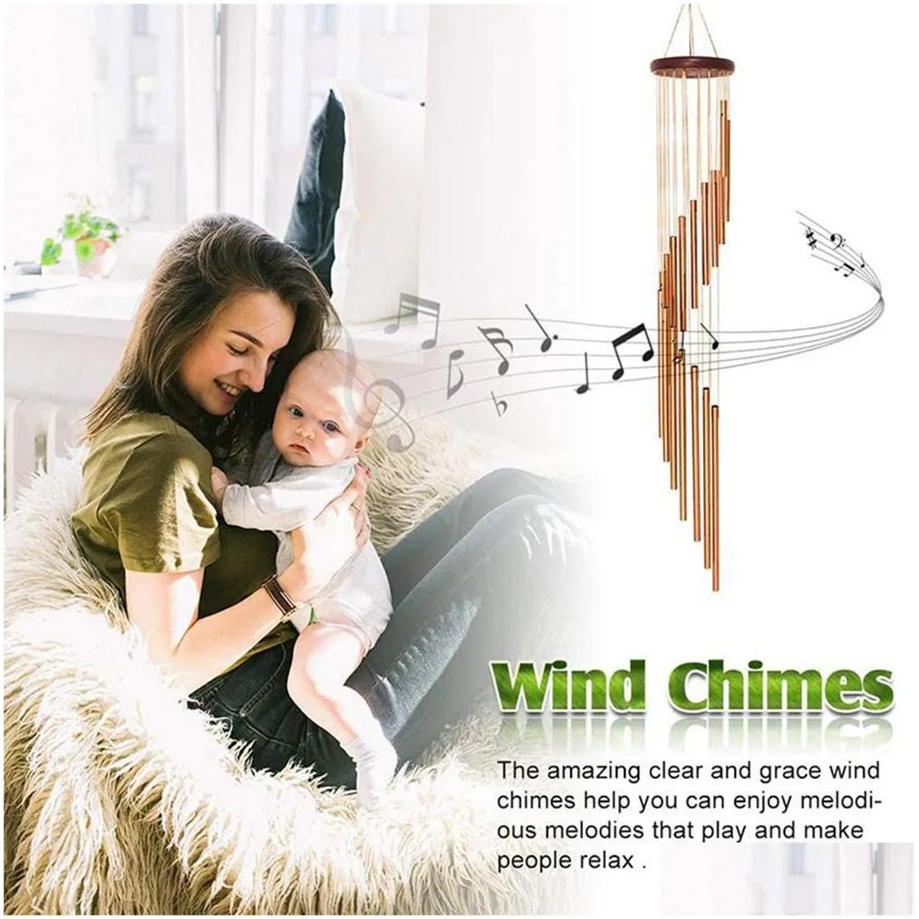 Decorative Objects & Figurines Musical Wind Chime Pipe 12 Tubes Chimes Gold/Sier Bells Decor For Living Bedroom Dining Coffee Shop Dro Dh60X