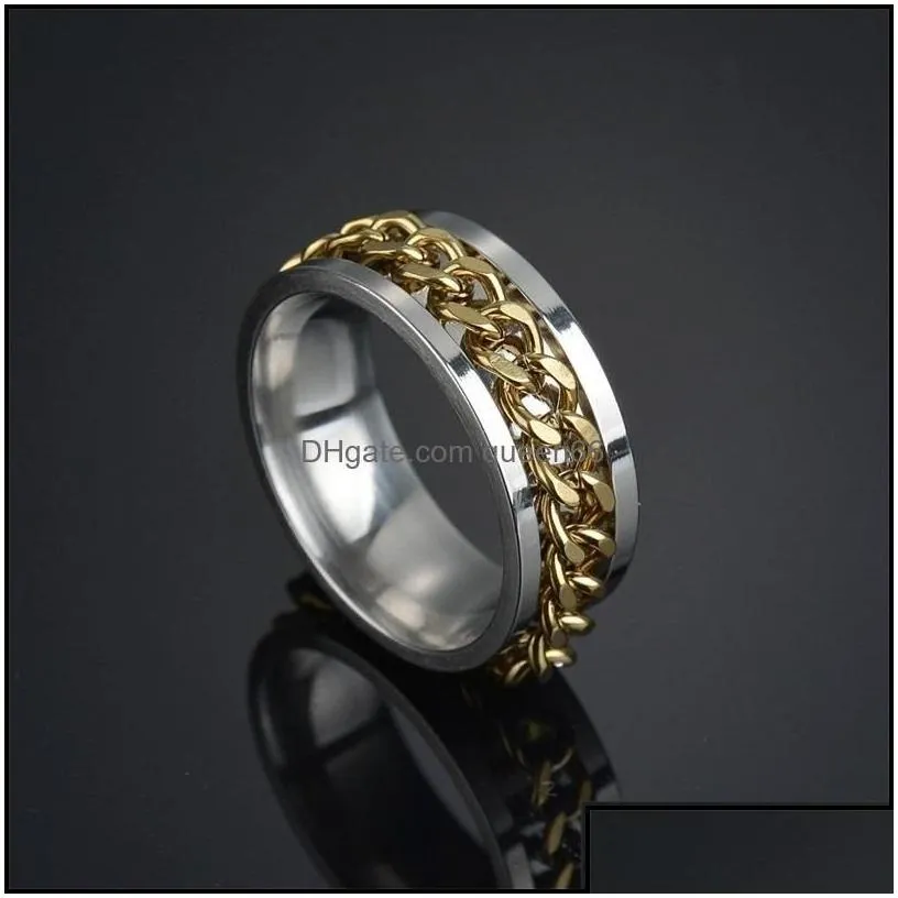 band rings stainless steel chain link ring fashion women rotatable men jewelry spinner corkscrew gift 20220228 t2 drop delivery dhas6