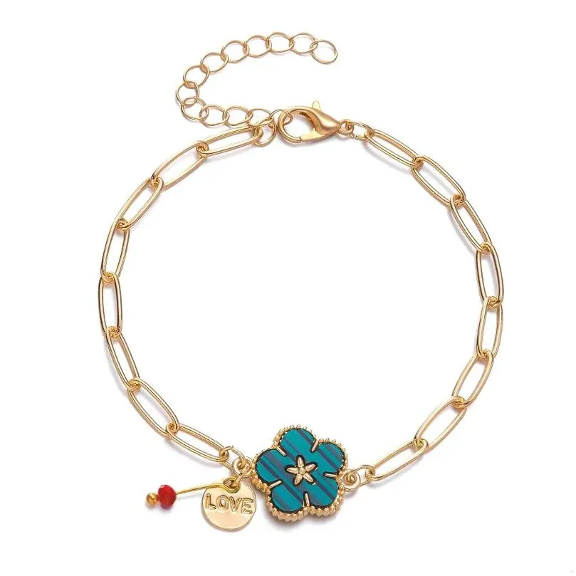 charm bracelets fashion sweet colorful 5 petaled flower for women crystal double sided floral link chain bracelet party jewelry