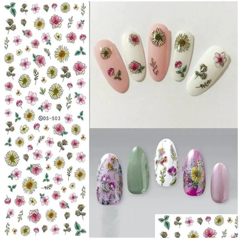 nail stickers 2024 design 1pcs daisy water transfer sticker for flower leaf slider foil tip diy art decor charm manicure