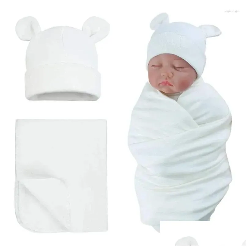 blankets baby beanie hat blanket set 2pcs boy girl 0-6m born shower gift