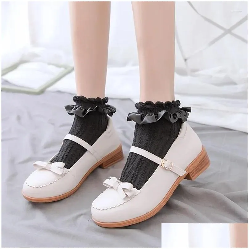 women socks women`s lolita ruffle with frill black white kawaii cotton lace low cut cartoon sweet girls hosiery