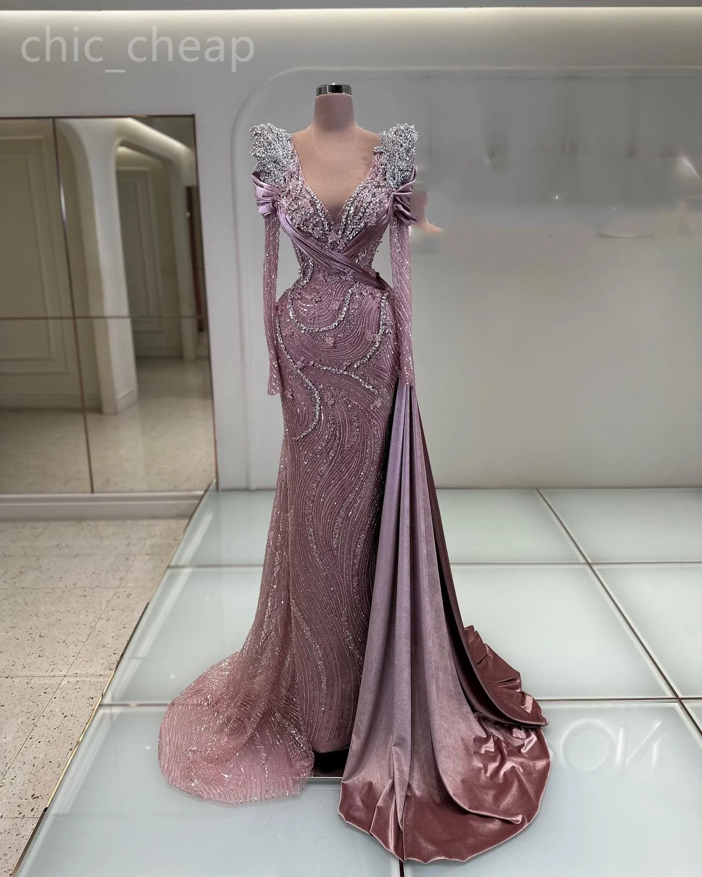 2024 Aso Ebi Blush Pink Mermaid Prom Dress Crystals Sequined Beaded Evening Formal Party Second Reception Birthday Engagement Gowns Dresses Robe De Soiree ZJ24