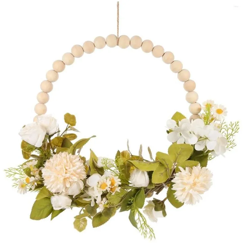 decorative flowers faux wood bead garland farmhouse pendant spring wreath decor simulation hanging floral artificial plants ornament