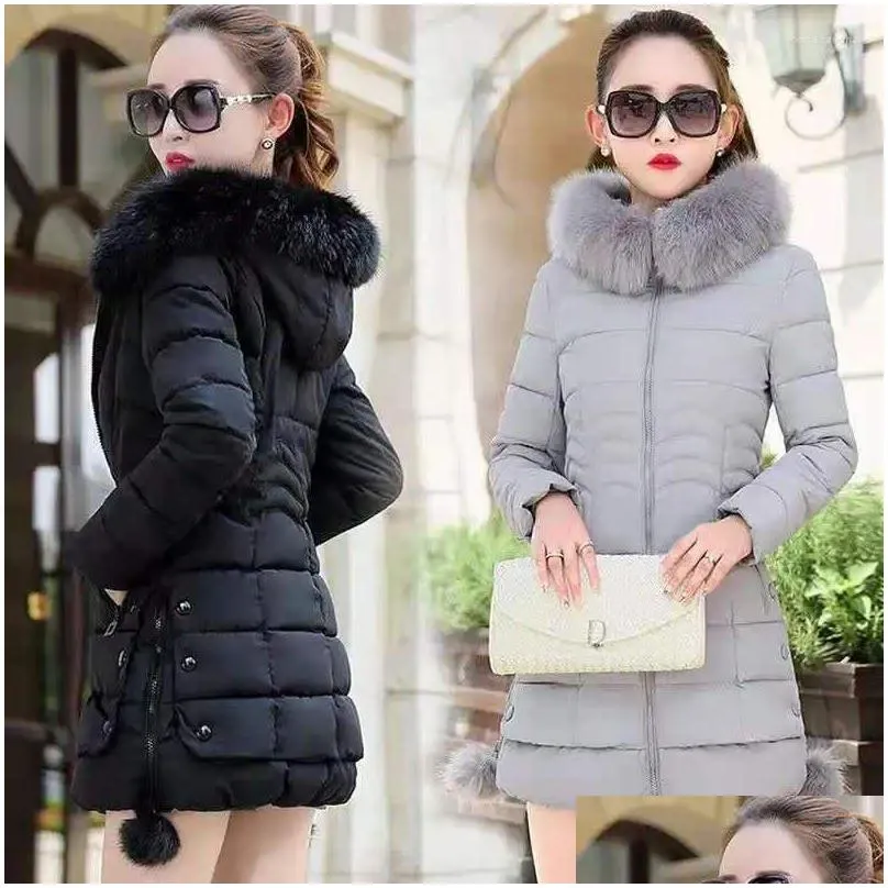 women`s trench coats winter jacket hooded parka big fur collar female thick warm coat windproof overcoat comfort casual outwear -30