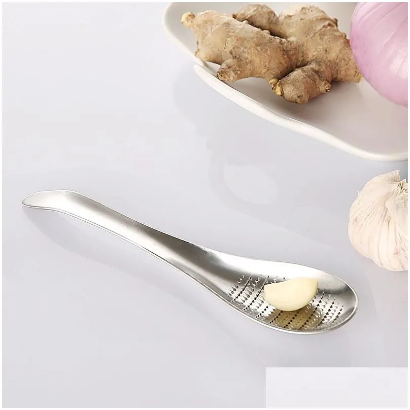 stainless steel spoon ginger grinder household kitchen tools melons and fruits grinding tool garlic masher 17x4.2cm