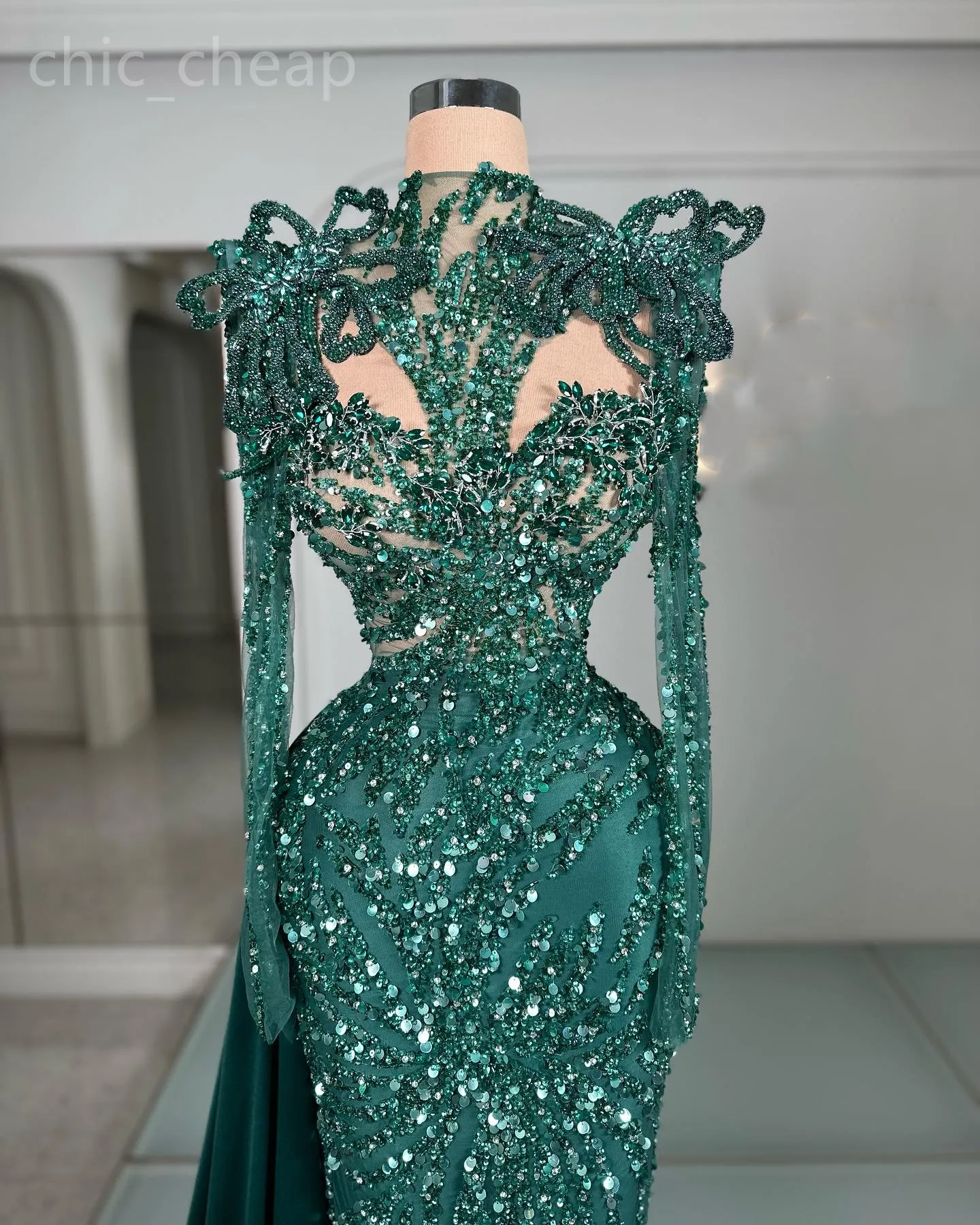 2024 Aso Ebi Hunter Green Mermaid Prom Dress Crystals Sequined Evening Formal Party Second Reception Birthday Engagement Gowns Dresses Robe De Soiree ZJ22