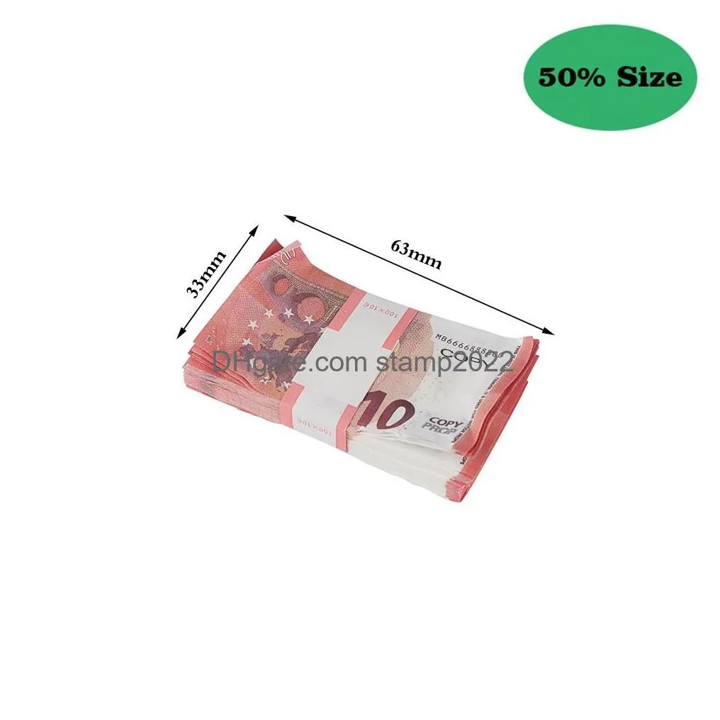 50% size aged prop money toy party games copy 10 20 50 100 party fake money notes faux billet euro play collection gifts