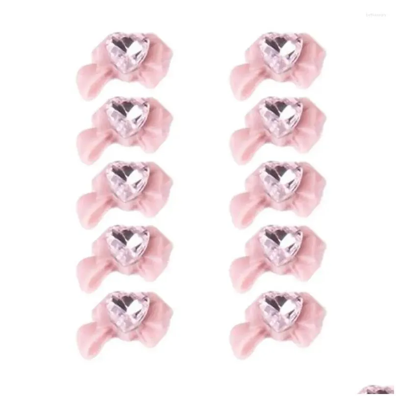 nail art decorations manicure supplies charming 3d heart faux pink bow charms rhinestones for phone case accessories