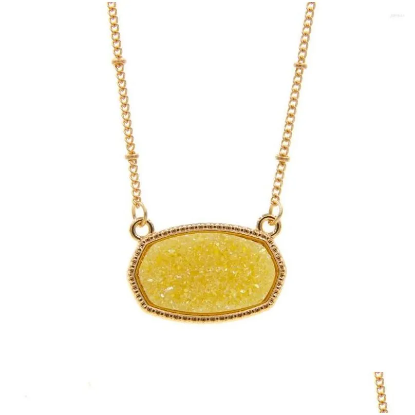 pendant necklaces resin oval druzy necklace gold color chain drusy hexagon style designer brand fashion jewelry for women