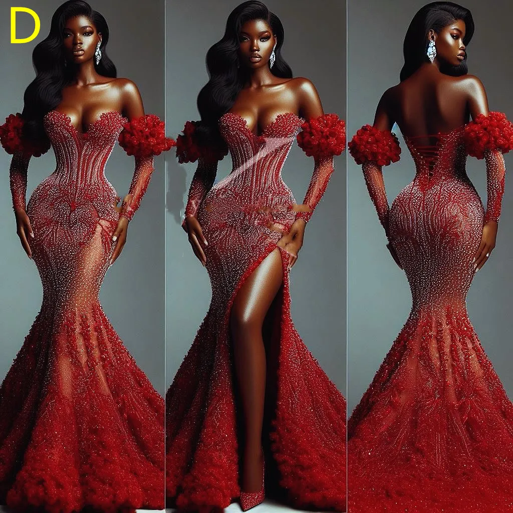 2024 Aso Ebi Red Luxurious Mermaid Prom Dress Lace Beaded Crystals Tiers Evening Formal Party Second Reception Birthday Engagement Gowns Dresses Robe De Soiree ZJ23