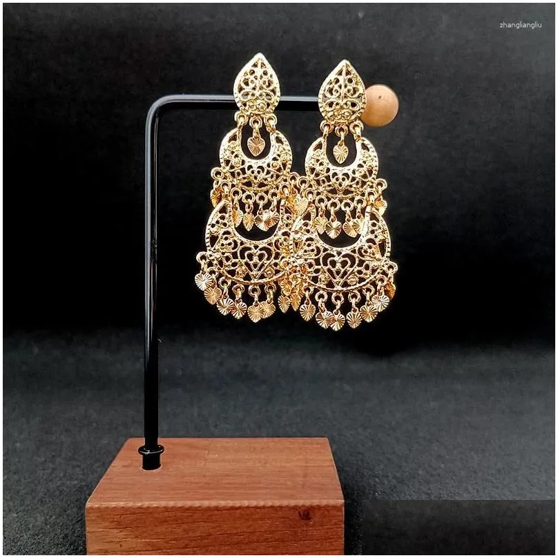 dangle earrings vintage women`s moon drop arabian luxury bridal gold color