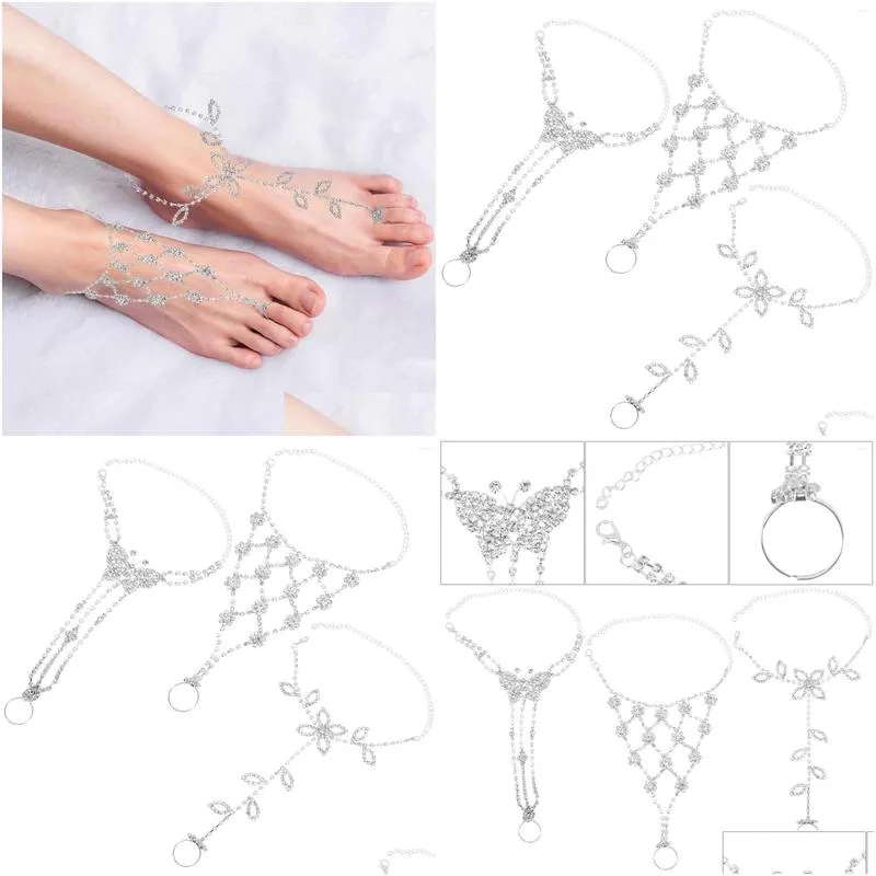 anklets 6 pcs rhinestone anklet foot jewelry barefoot sandals summer chain for women alloy bride