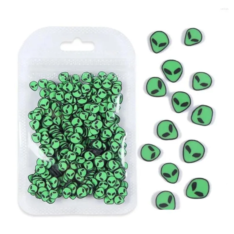 nail art decorations stylish green alien slices soft polymer clay flakes manicure accessories diy jewelry halloween 3d