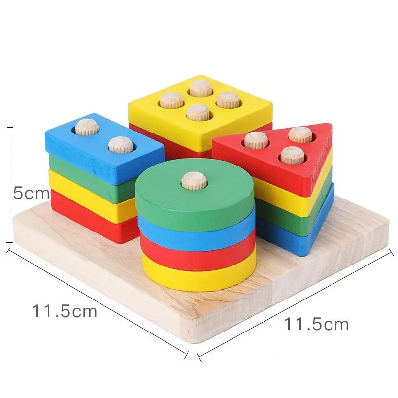 wholesale wooden four pillar toys smart pillars school supplies 12x12cm