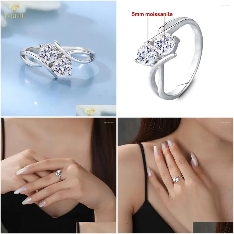 cluster rings tfglbu 1cttw colorless moissanite 925 sterling sliver ring for women proposal wedding platinum plated band brilliant