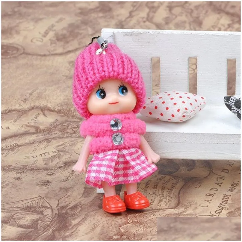 Stuffed & Plush Animals 8Cm Clown Mobile Phone Pendant Plaid Skirt Knitted Hat Lovely Doll Mini Girls Ornaments Toys Gift Dolls Origin Dh1Qb