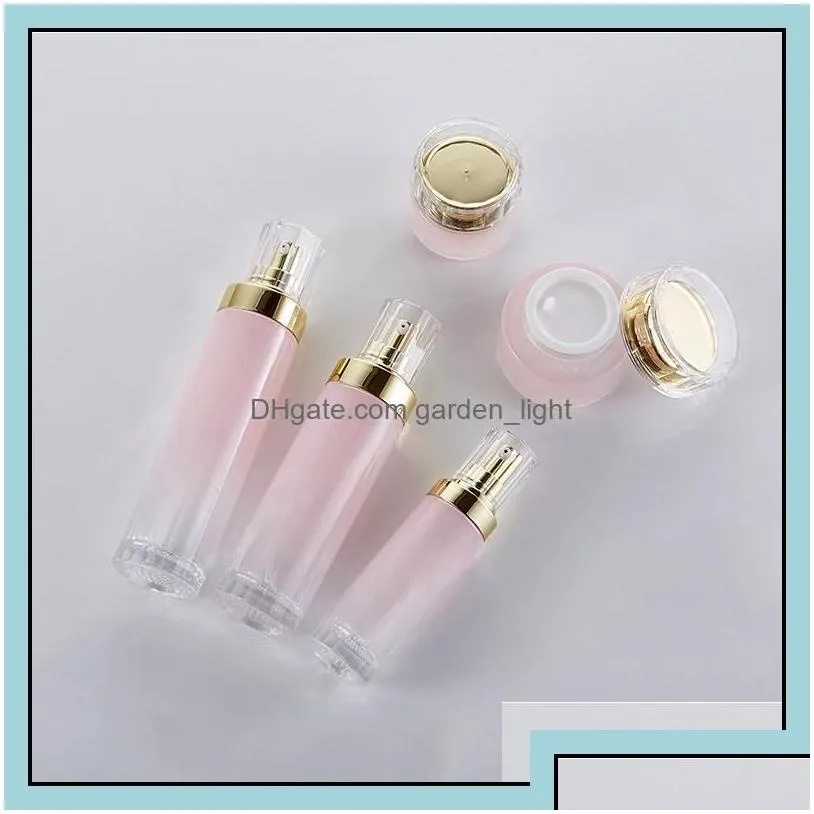 wholesale cream jar gradient pink glass cosmetic jars lotion pump bottles with gold lids 30g 50g 40ml 100ml 120ml drop delivery office school