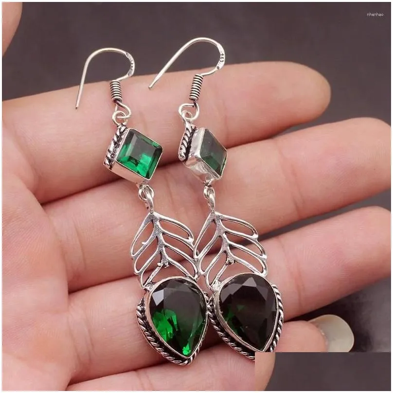 dangle earrings hermosa amazing coming vintage greentopaz for women 2 5/8 inch a87