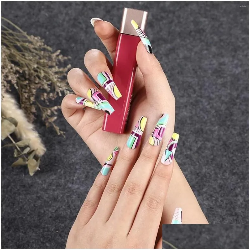 false nails geometric arc colorful fake lightweight durable for women girls nail decor