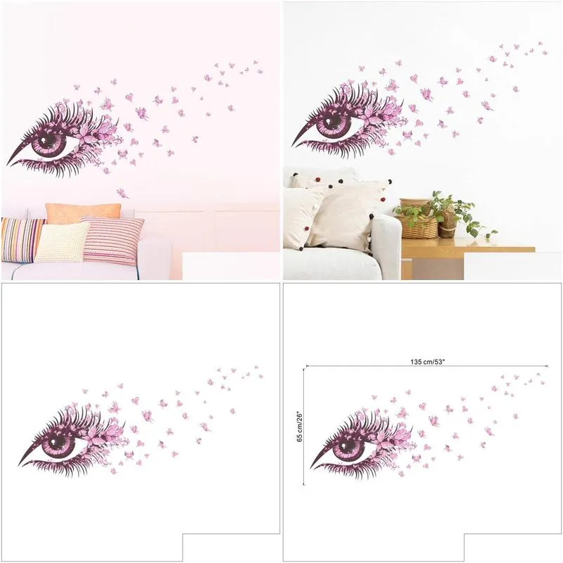 Wall Stickers Beautif Eyelash Flowers Butterfly For Kids Room Bedroom Decoration Girls Decals Creative Art Pvc Poster Drop Delivery Dhx9L