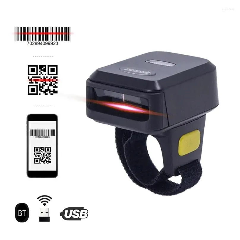 portable 1d/2d barcode scanner finger handheld wearable ring bar code reader bt wireless wired connection with offline storage