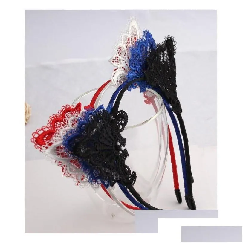 headbands y hollow lace headbands fashion headdress cute cat ear cloth headband women european and american hair accessories wholesal