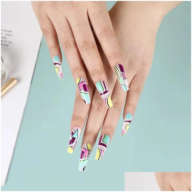 false nails geometric arc colorful fake lightweight durable for women girls nail decor