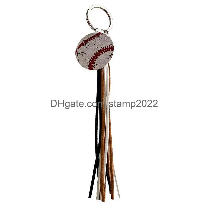sports ball tassel keychain party favor creative baseball basketball football leather keychain pendant luggage decoration key chain