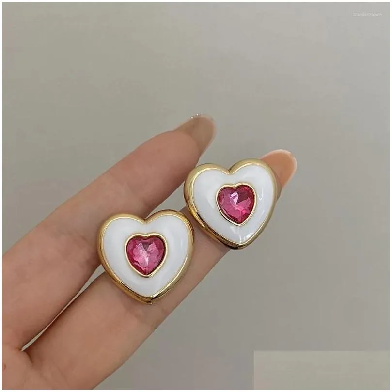 stud earrings lifefontier trendy enamel patchwork rhinestone heart for women vintage love wedding earring party jewelry gifts