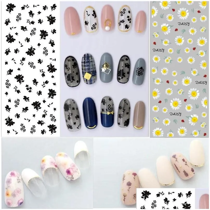 nail stickers 2024 design 1pcs daisy water transfer sticker for flower leaf slider foil tip diy art decor charm manicure