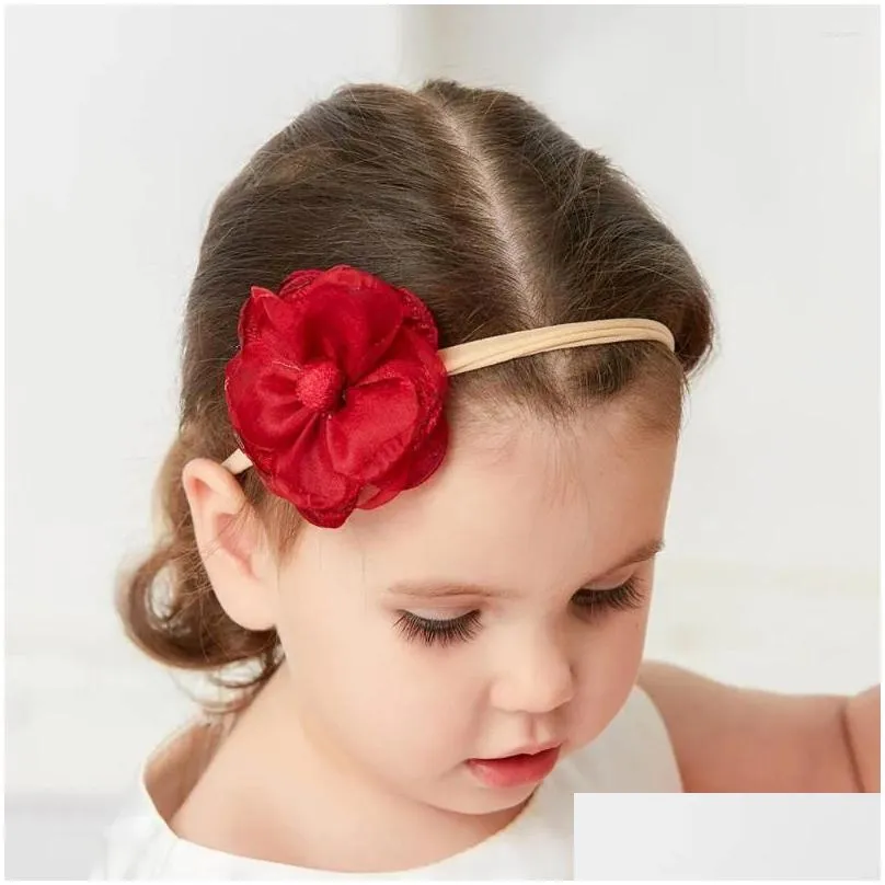 hair accessories baby girls lace flower nylon headband kids satin band born elastic turbans headwraps girl`s