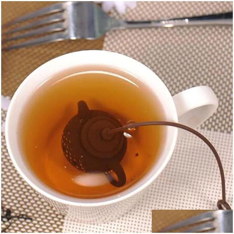 silicone teapot shape tea filter safely cleaning infuser reusable tea/coffee strainer teas leaks kitchen accessories