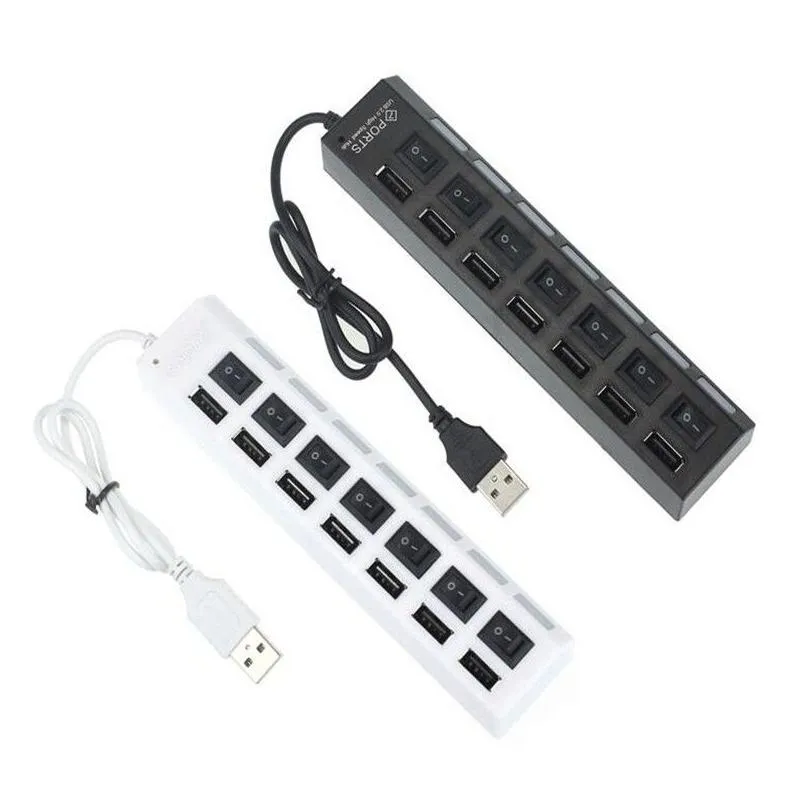 7 ports usb hub led high speed 480 mbps adapter with power on off switch for pc laptop computer