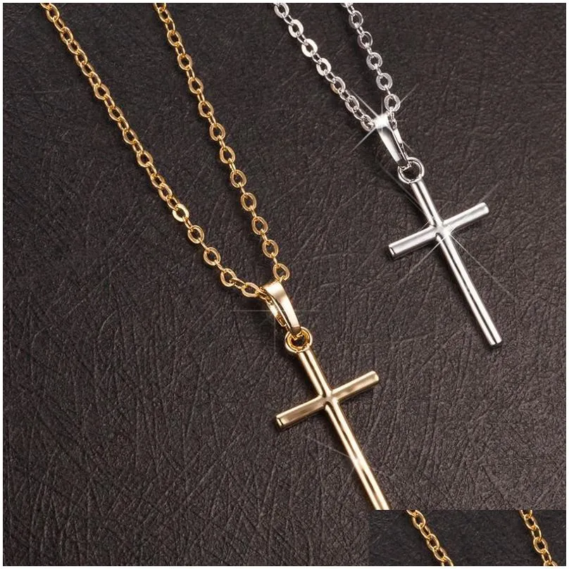 fashion female pendants drop gold black color crystal jesus cross pendant necklace jewelry for men/women wholesale