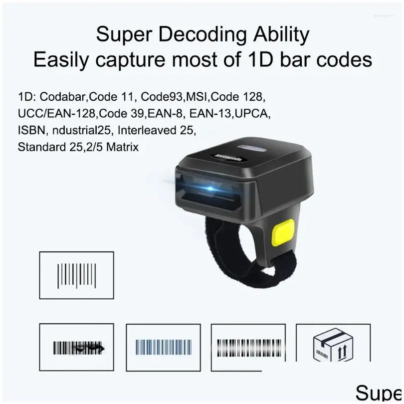 portable 1d/2d barcode scanner finger handheld wearable ring bar code reader bt wireless wired connection with offline storage