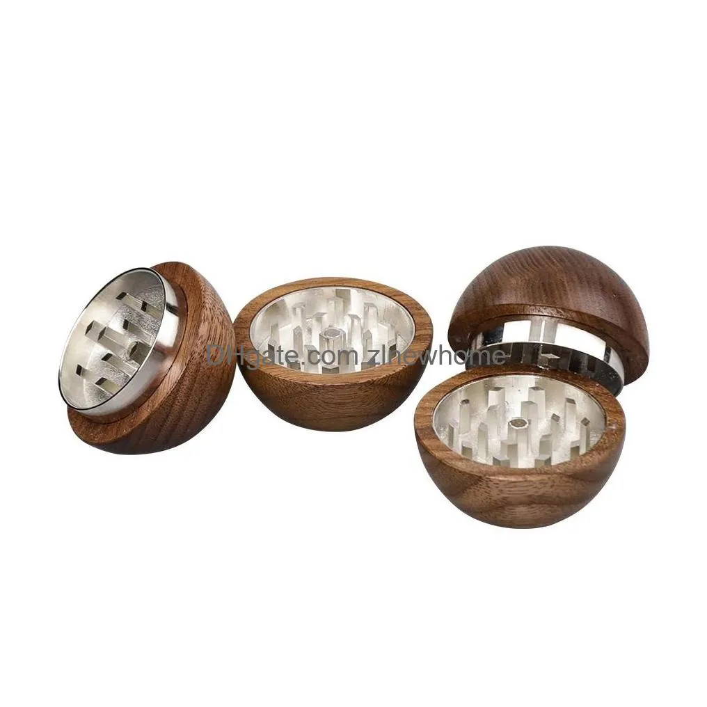 spherical wooden smoke grinder household smoking accessories tobacco grinders 37x54mm