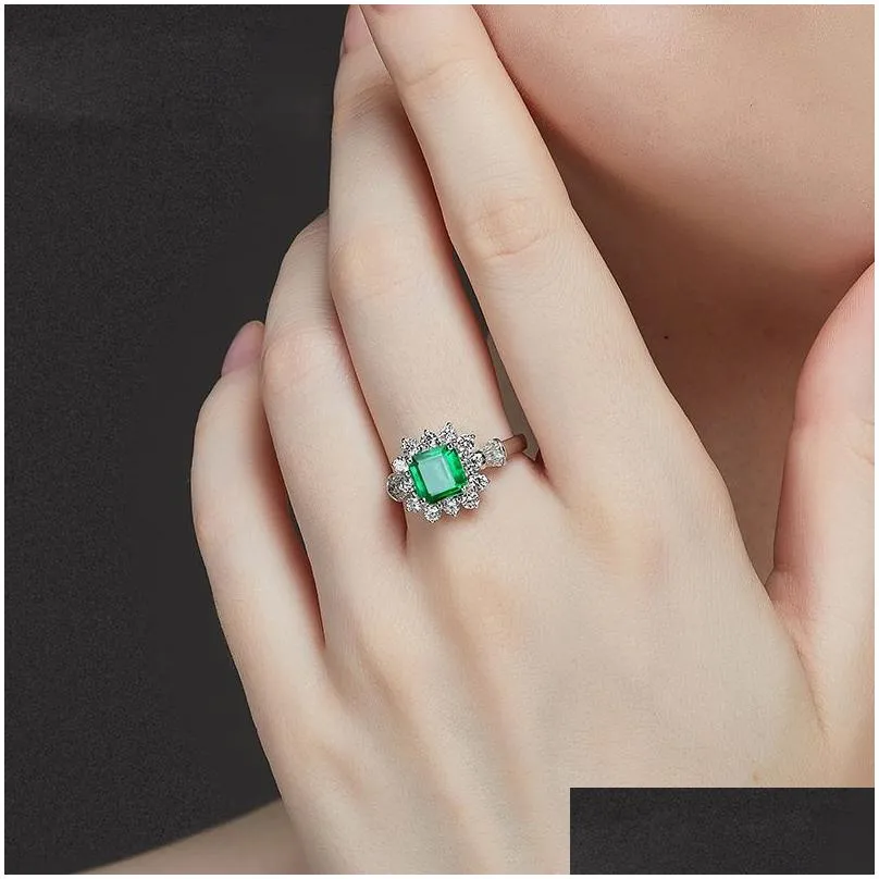 vintage 100 925 sterling silver jewelry ring natural emerald gemstone diamond rings for women size 5125063628